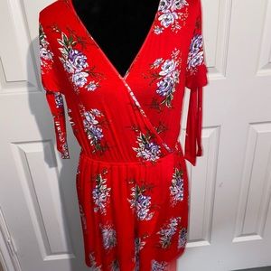 Red dress w flower print, US large